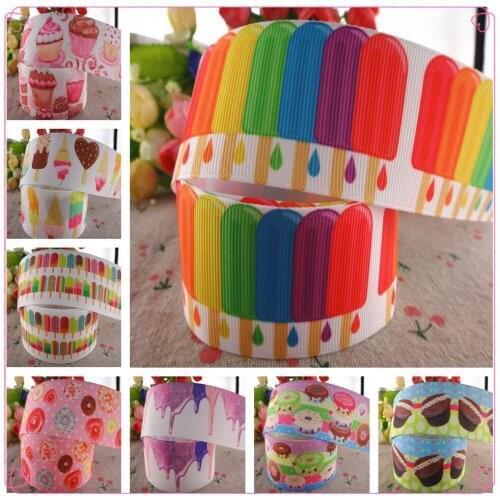 1-1/2" 38mm,3" 75mm, 50 yards Ice cream cake printed grosgrain ribbons DIY hairbows handmade materials MD18010122