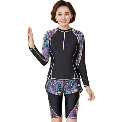 Summer Swimsuit Girl Plus Size Conservative Swim Clothing With Skirt Pants Women Long Sleeved Swimwear Full Cover Bathing Suit