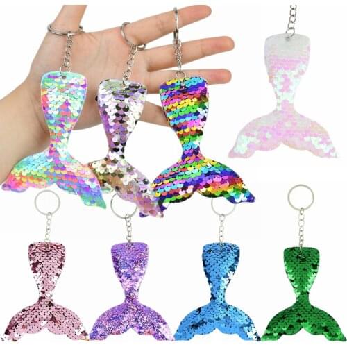 Cute Mermaid Tail Keychain Glitter Sequins Mermaid Key Chain Decorative Women Bags Car Key Accessories Kids Birthday Favor Gifts