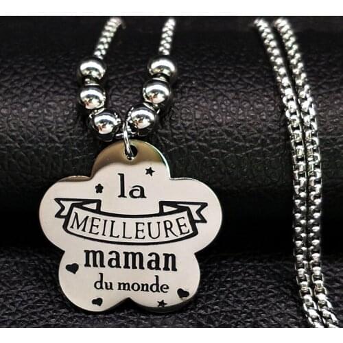 Fashion Maman Stainless Steel Statement Necklace for Women Silver Color Long Bead Necklaces Jewelry collares mujer N18464S05
