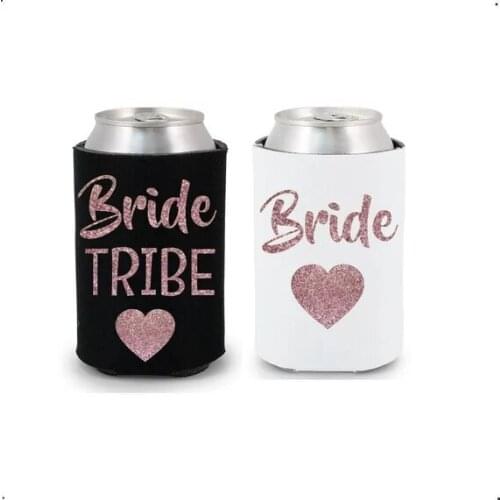 Customize rose gold wedding Bride Tribe Drink Coolers Bachelorette Survival Kit Bottle Beer Can Holders Beverage Insulators