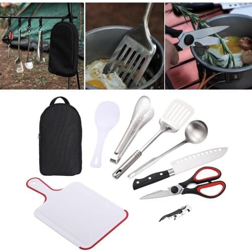 9 Pieces Camping Kitchen Cooking Utensil Set Travel Portable Compact Gear for Backpacking BBQ Hiking Travel Cookware Kit