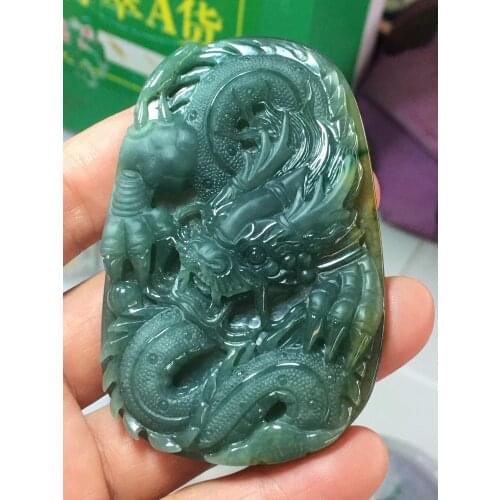 Natural Myanmar jade A HandCarved dragon jadeite jade emperor green jade pendant jade necklace pendants jewelry necklaces men