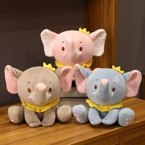 New Elephant With Crown Plush Toy Lucky Elephant Hand Puppet Hug Pillow Stuffed Animals Couple Doll Gift For Children Birthday
