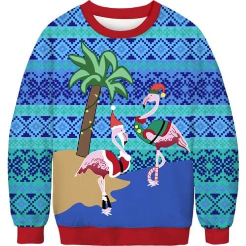 Causal Bird Print Sweatshirt Christmas Crewneck Jumper Outerwear Women Men Tops Autumn Winter Tops Clothing