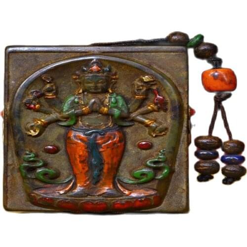 Early collection of natural meteorites Nepal Handmade filigree inlaid gemstone Dzi Bead Thousand-hand Guanyin Buddha 2