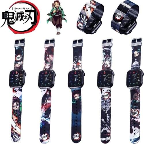 Anime Demon Slayer Cool Sport Silicone Watch Band Strap for Apple Watch 38 44 42 40MM Breathable for IWatch Series 6 SE 5 4 3 2