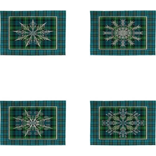 Merry Christmas Plaid Snowflake Kitchen Placemat Coaster Dining Table Mats Cotton Linen Pad Bowl Cup Mat Home Decor CDL904