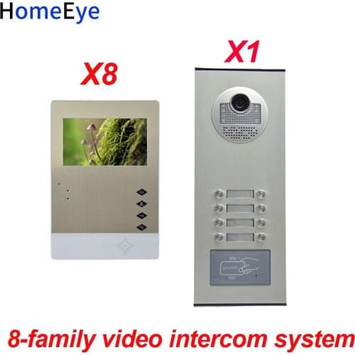 HomeEye 8 Families Door Bell Home Access Control System 4.3'' LTD 4-Wire Multi-family Multi Apartments Video Door Phone Intercom