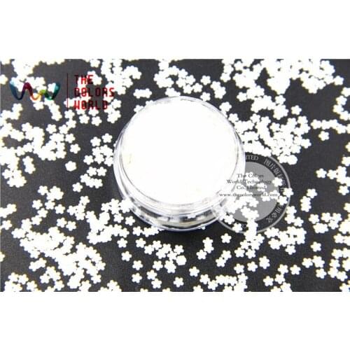 Solvent resistant Solid White Color Flower Shape Glitter Spangles for Nail Polish and Other DIY decoration
