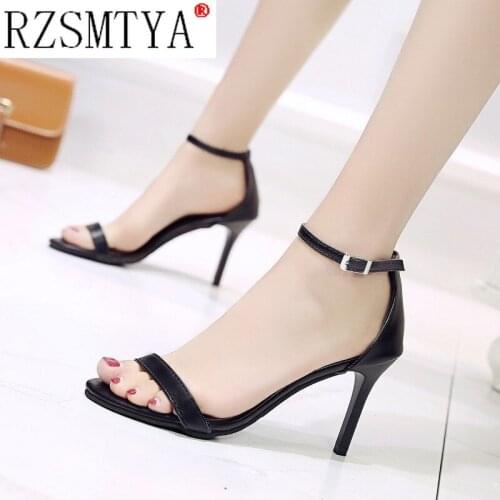 Women Sandals 2021 Summer Shoes Women High Heels Sandal Nude Heels Sandals Women Concise PU Leather Party Dress Female Shoes