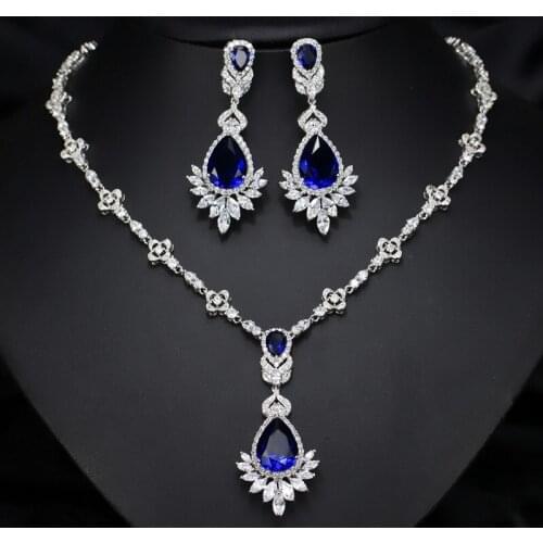 Luxury 100% 925 Sterling Silver Set Sapphire Emerald Gemstone Jewelry Sets for Women Necklace/Earrings Fine Jewelry Sets
