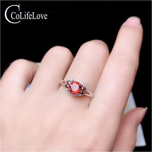 CoLife Jewelry Wine Red Garnet Engagement Ting for Woman 6mm Natural Garnet Silver Ring Sterling Silver Garnet Jewelry
