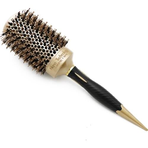 Gold Boar Bristle Thermal Hair Ceramic Round Brush Air Flow Blow Natural Styling Aluminum Hairbrush Straighting Curling Brushes
