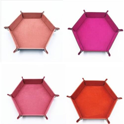 1 Pc Foldable Dice Tray Box PU Leather Folding Hexagon Storage Coin Square Tray Dice