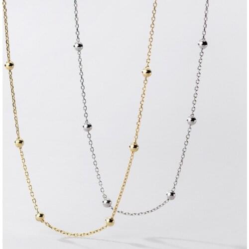 Ladys 100% Real. 925 Sterling Silver Jewelry Geometric Round Bead Station statement Pendants Necklace GTLX1381