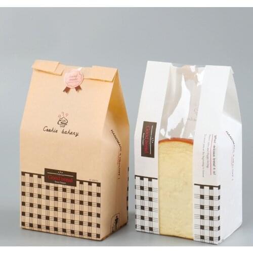100pcs lattice fenestration baking food kraft paper packing bag,sliced bread,toast,breakfast bread packing bag,Dichroic optional