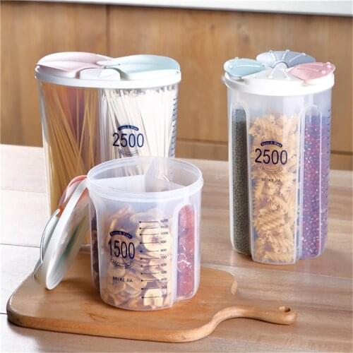 2/3/4Grids Rotating Plastic Cereal Dispenser Storage Box Kitchen Food Rice Container Storage Case Flour Grain Storage Bottle Jar