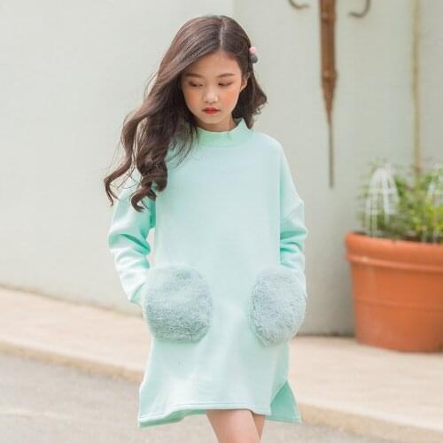 2020 Korean Sweet Teen Girls Dress Solid Thicken Kids Girls Party Dresses Fashion Children Fall Winter Clothing For Girls, #1114