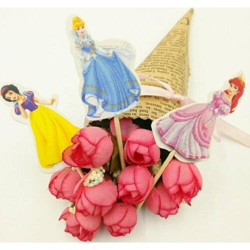 24pcs Six Princess Cake Dessert topper Card Prod With Picture Cake Decoration Card Cupcake Picks Kid Birthday Party Decoration