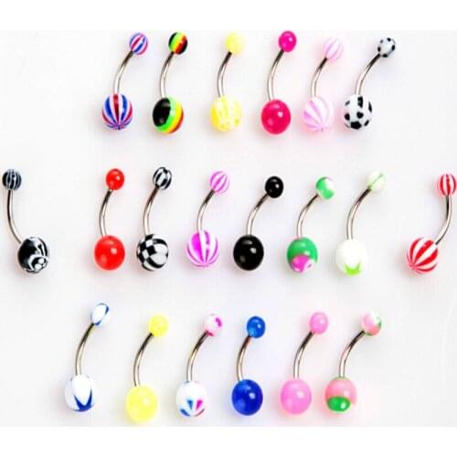 50pcs/set Surgical Steel Cute Dangle Navel Rings Double Acrylic Navel Bars Belly Button Ring Navel Piercing Jewelry