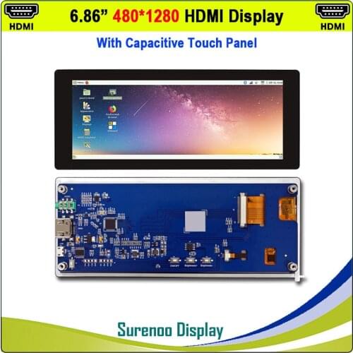 6.86" 480X1280 HDMI to MIPI IPS LCD Module Monitor Screen with USB Capacitive Touch Panel