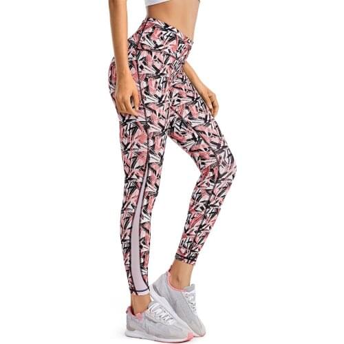 Naked Feeling High Waist 7/8 leggings Mesh Yoga Tight Workout Leggings with Zip Pocket-25 Inches