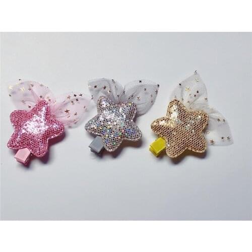 Boutique ins 15pcs Fashion Cute Gauze Glitter Star Hairpins Solid Cartoon Hair Clips Princess Headwear Hair Accessories