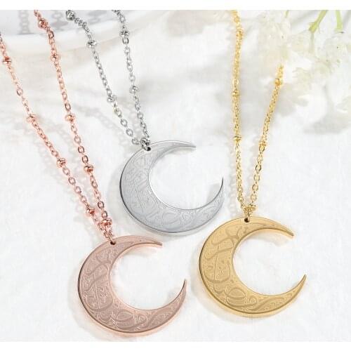 CRESCENT MOON NECKLACE Custom Arabic Name Pendant for Women Gold Stainless Steel God Messager Islamic Quran Jewelry Gift Men