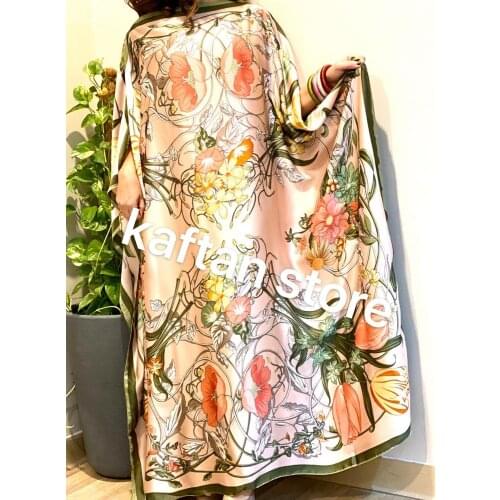 Popular Floral Printed европейская одежда Silk Bohemian silk long maxi dress Kuwait Traditional Muslim Women Abaya Robe dress