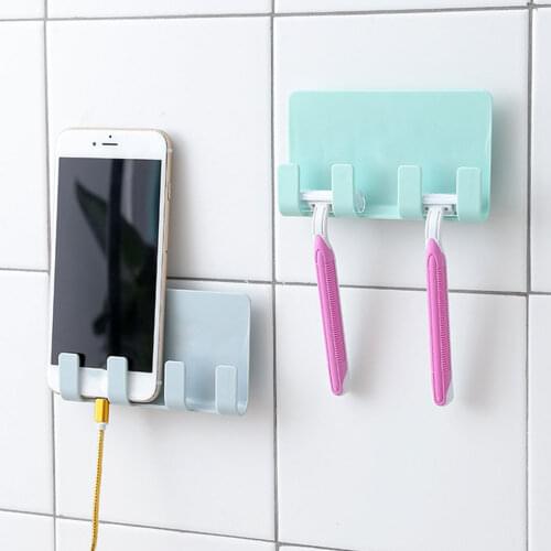 Socket Strong Phone Charging Holder Hook Sticky Adhesive Cell Phones Stand Rack Bathroom Hanging Shelf Razor Hanger Accessories