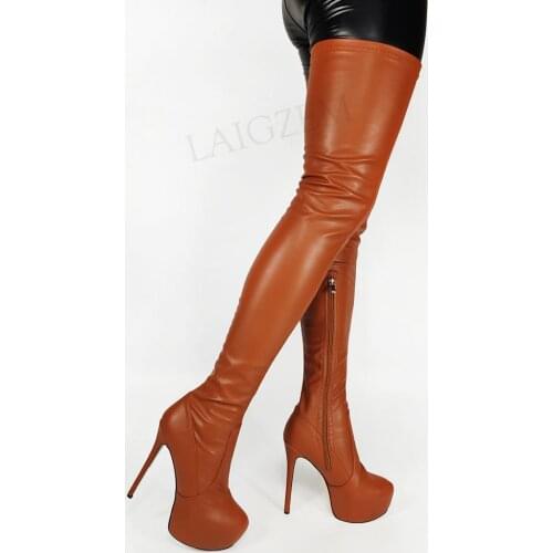 DOBANER Women Over Knee Platform Boots Side Zip Boots Heeled Thigh High Boots Frauen Stiefel Shoes Woman Big Size 42 44 46 52