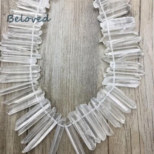 Druzy Clear White Crystal Quartz Stick Point Loose Beads, Top Drilled Rock Quartz Spike Jewelry Making Findings, BG18248