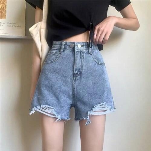Denim shorts with holes high waist new tower in summer