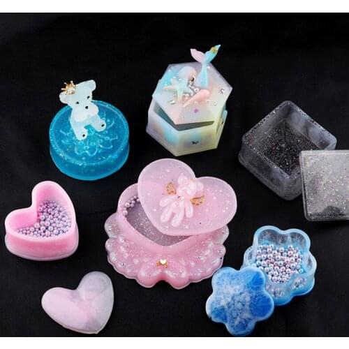 Geometric Shape Silicone Molds Flower Heart Jewelry Necklace Storage Box Moulds With Lid Resin Concrete Box Storage Craft Tools