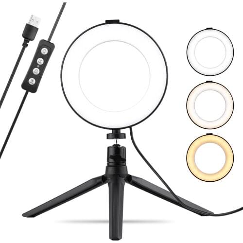 6 Inch USB Ring Light Selfie Beauty LED Light 3 Lighting Modes Dimmable with Ballhead Adapter + Desktop Tripod for Vlog Makeup