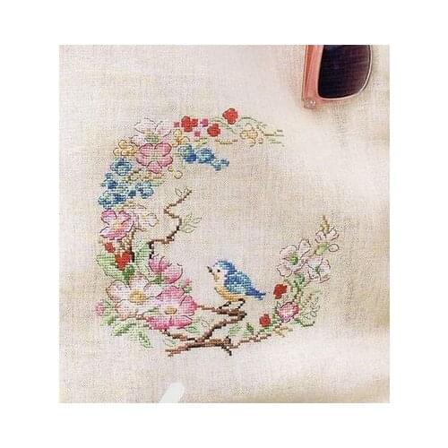 T-MM Counted Cross Stitch Kit Fan blowing a fan Handmade Needlework For Embroidery 14ct Cross Stitch Bird wreath