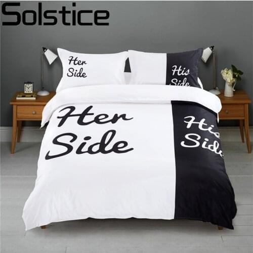 Solstice Textiles Black And White Text Her Side His Side Bedding Sets 3/4pcs Duvet Cover Set Flat Sheet Pillowcases Multi-size