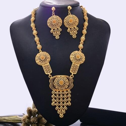 Ethiopian Gold Color African jewelry sets For Women Nigerian wedding Necklace earrings jewelry set