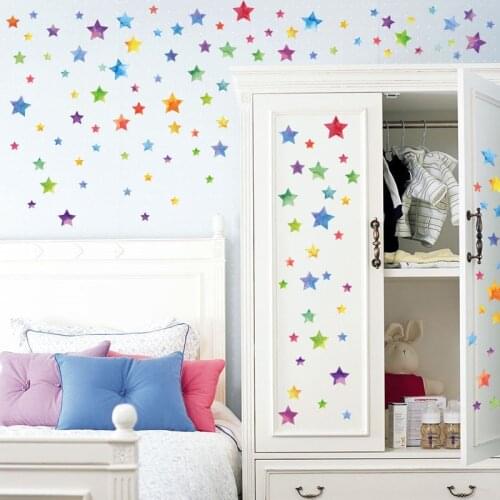 67pcs/set Colorful Gold Starry Wall Stickers For Kids Rooms Cute Stars Wall Decals Baby Nursery Home Decor DIY PVC Sticker Mural