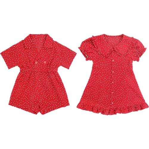 Summer Girls Dresses Baby Kids Lapel Jumpsuit Toddler Girl Sweet Dress Polka Dot Jumpsuit Fashion Childrens Bodysuit Clothing
