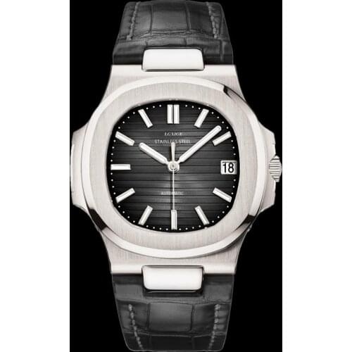 LGXIGE Top Brand Luxury Leather Sport Mechanical Watch Luxury Golden Watch Mens Watches Montre Homme Clock Men Automatic Watch