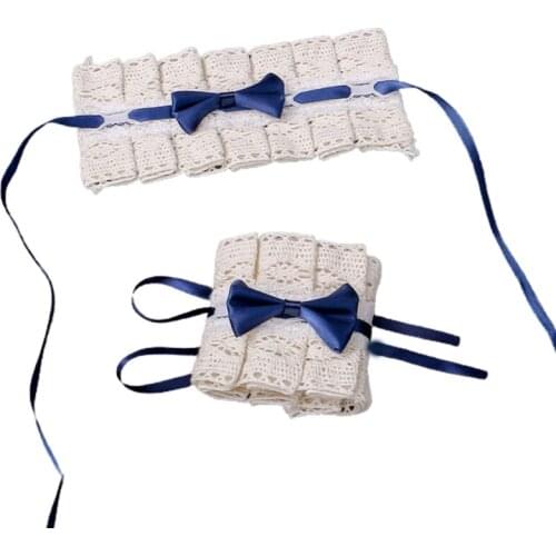 Q1FA Gothic Lolita Wrist Cuffs Ruffles Lace Ribbon Bow Bracelet Cosplay Hand Sleeves