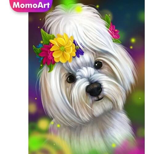 MomoArt 5D Diamond Painting Dog Picture Of Rhinestones Diamond Mosaic Animal Full Drill Square Embroidery Needlework Home Decor