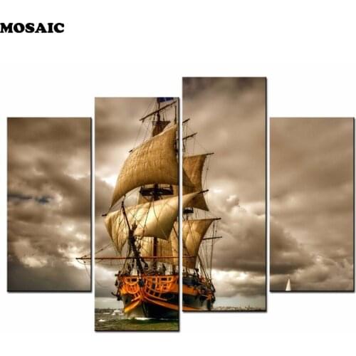 Mosaic DIY Diamond Painting Cross Stitch Kits Full Diamond Embroidery 5D Diamond Mosaic Home Decor,sailboat 4pcs