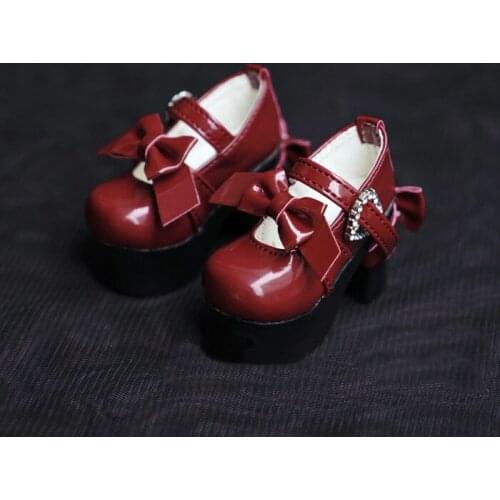 N01-X046 children handmade toy 1/3 1/4 Doll Accessories BJD/SD doll Heart-shaped buckle double bow princess shoes 1pair