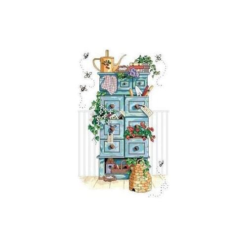 Gold Collection Counted Cross Stitch Kit Gardening Chest Garden Tools Cupboard Cabinet dim 13651