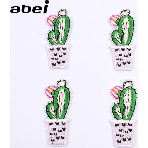 5pcs/lot Iron On Cactus Stickers Cartoon Sew Plants Flower Patch DIY Embroidery Garments Accessories Jeans Coats Pants Appliques