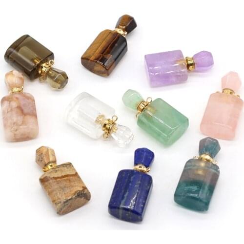 Natural semi-precious stone stone perfume bottle pendant variety of double-hole pendant jewelryDIY necklace bracelet jewelrygift