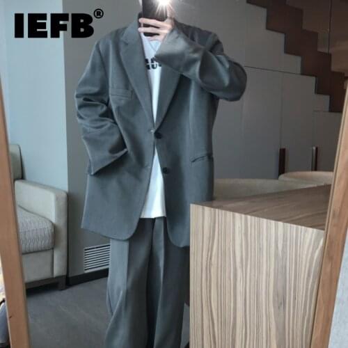 IEFB 2021 Autumn Winter New Mens Loose Korean Gray Loose Jacket + Casual Suit Pants British Style Cool Handsome Elegant Suits